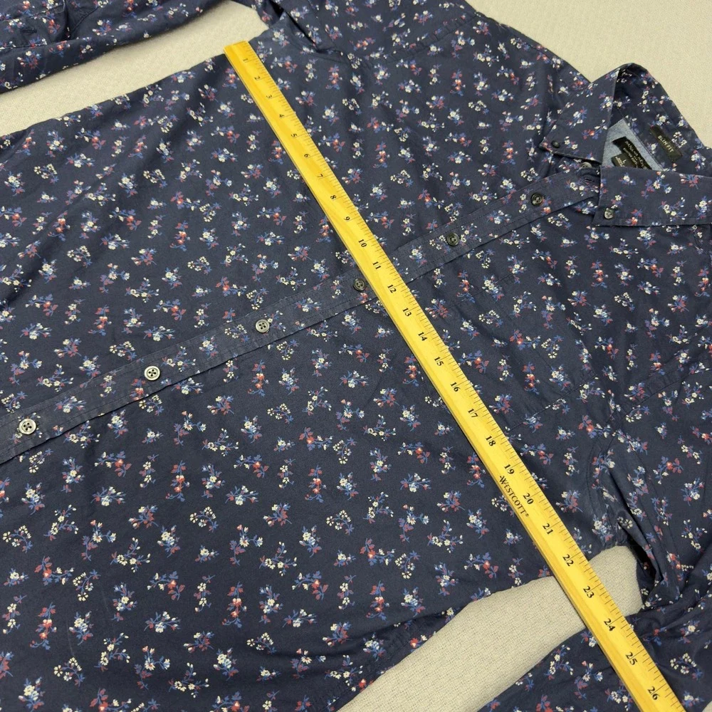 Banana Republic Shirt Mens Large Navy Blue Floral Slim Fit Stretch Soft Wash